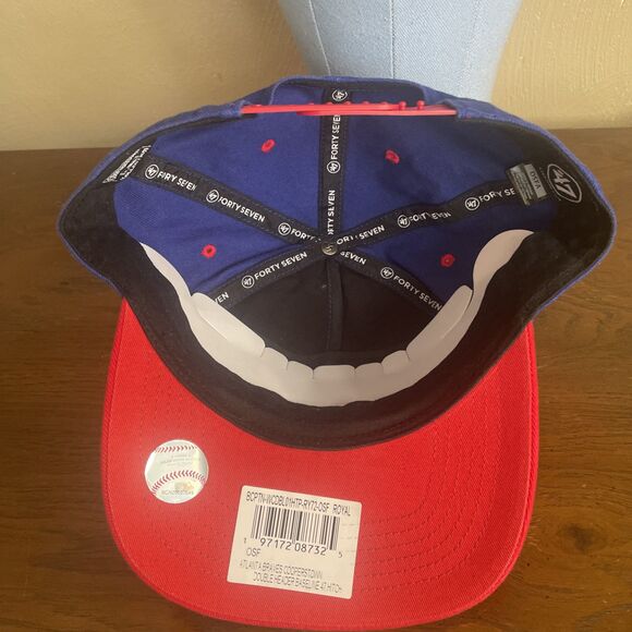 Atlanta Braves ‘47 Blue Red Hitch Double Header Baseline Snapback Adjustable Hat - Picture 6 of 7
